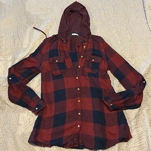 Hooded plaid button up.